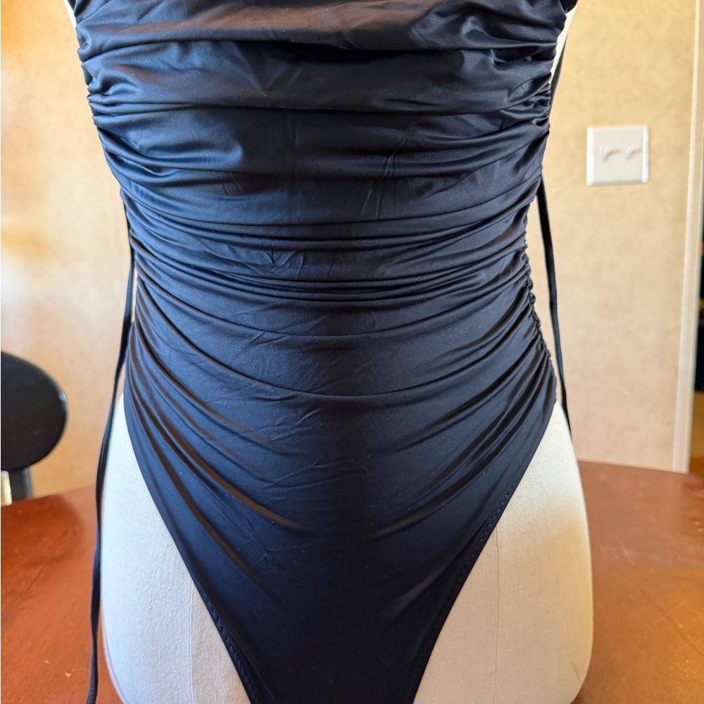 Black Ruched One-Piece Swimsuit
